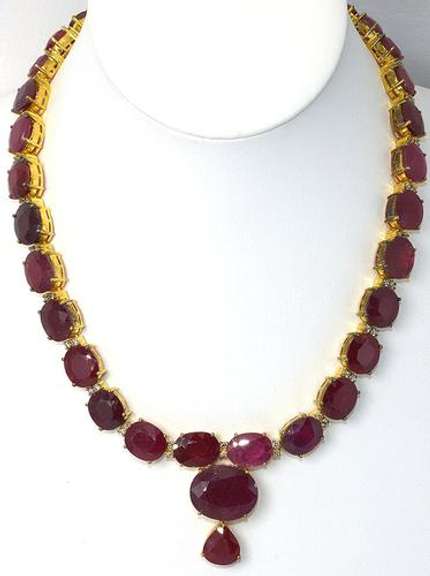 Breathtaking 168.47CT Ruby & Diamond Necklace in Vermeil