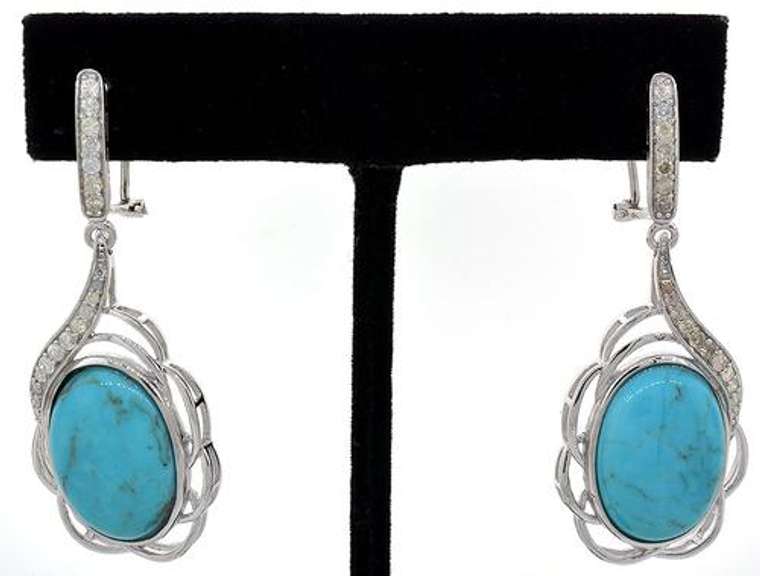 Beautiful Turquoise & Diamond Earrings in Sterling Silver