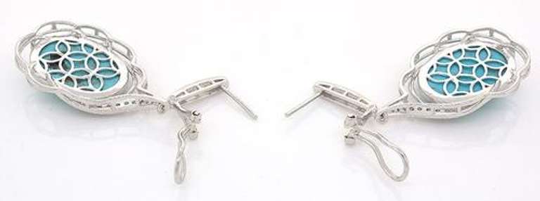 Beautiful Turquoise & Diamond Earrings in Sterling Silver