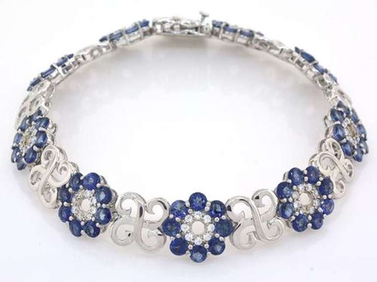 Fabulous Floral 9.8CTW Tanzanite & CZ Bracelet in Sterling Silver