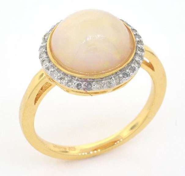 Tasteful Opal & Diamond Ring in Vermeil