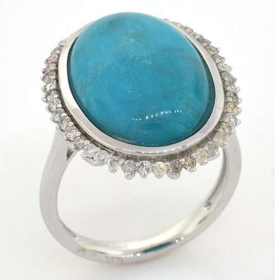 Wonderful 8.50CT Turquoise & Diamond Ring in Sterling Silver