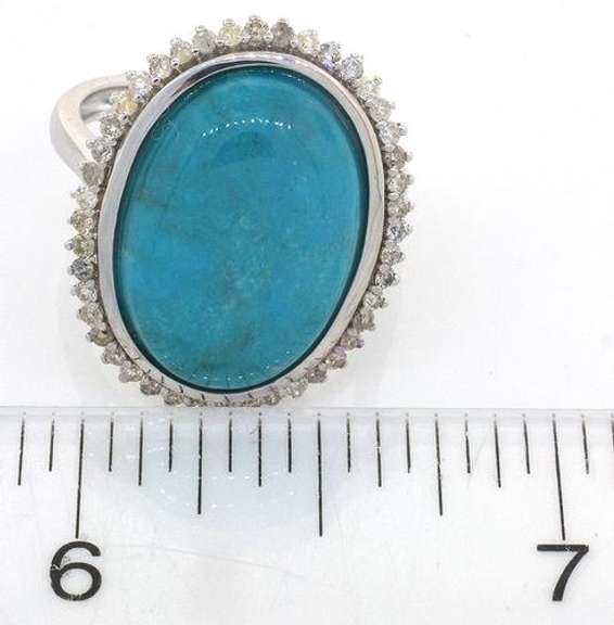 Wonderful 8.50CT Turquoise & Diamond Ring in Sterling Silver