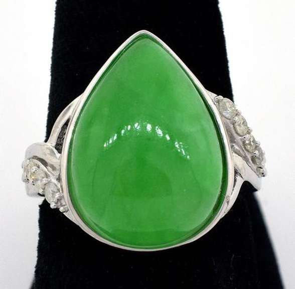 Mystical Jade & Diamond Ring in Sterling Silver