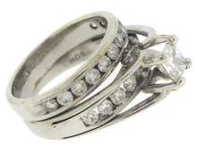 Classic 14kt WG Princess Cut Center with Channel Style Wedding Set