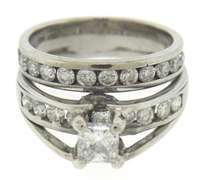 Classic 14kt WG Princess Cut Center with Channel Style Wedding Set