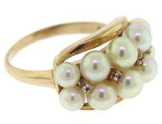 Gorgeous 14kt YG Double Row Pearl with Diamond Accents Ring