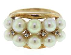Gorgeous 14kt YG Double Row Pearl with Diamond Accents Ring