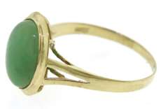 Pleasing Yellow Gold Green Jade Oval Bezel Set Ring