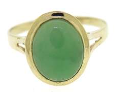 Pleasing Yellow Gold Green Jade Oval Bezel Set Ring