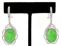 Delightful Jade & Diamond Earrings in Sterling Silver