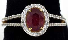 Glittering Ruby & White Sapphire Halo Ring in Vermeil