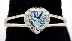 Sweet Heart-Cut Aquamarine & Diamond Ring in Sterling Silver
