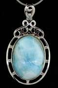 Beautiful Huge 30.08CTS Larimar & White Topaz Necklace in Sterling Silver