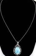 Beautiful Huge 30.08CTS Larimar & White Topaz Necklace in Sterling Silver