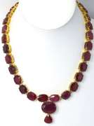 Breathtaking 168.47CT Ruby & Diamond Necklace in Vermeil