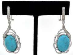 Beautiful Turquoise & Diamond Earrings in Sterling Silver