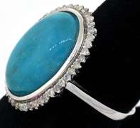 Wonderful 8.50CT Turquoise & Diamond Ring in Sterling Silver