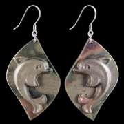 Very cute 52mm carved Jasper dolphins on sterling