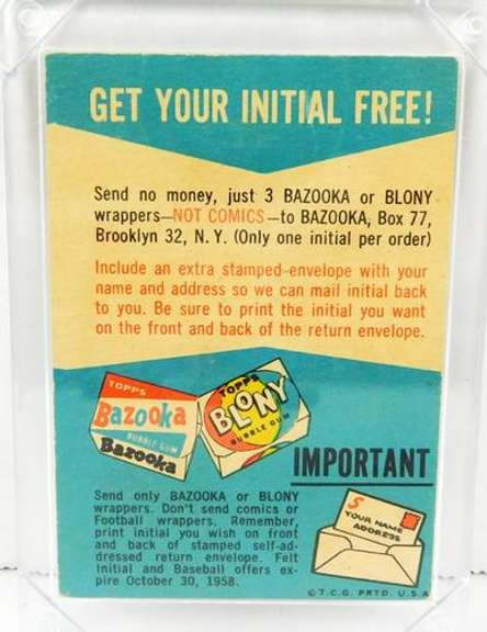 Rare 1958 Topps Free Felt Initial Baseball Offer