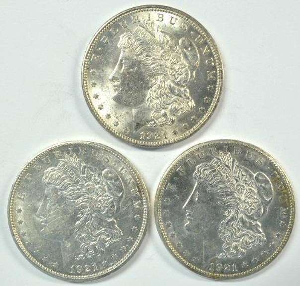 Real flashy 1921 P-D-S Morgan Silver Dollars. Nice