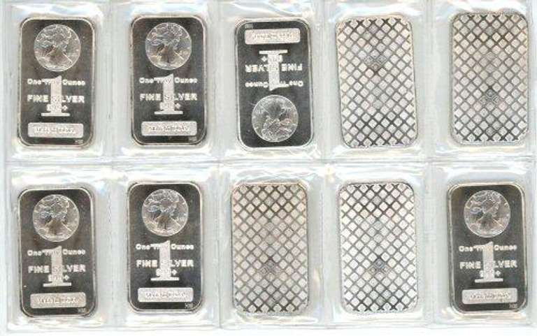 10 One Troy Ounce pure .999 Fine Silver Bars. Sealed