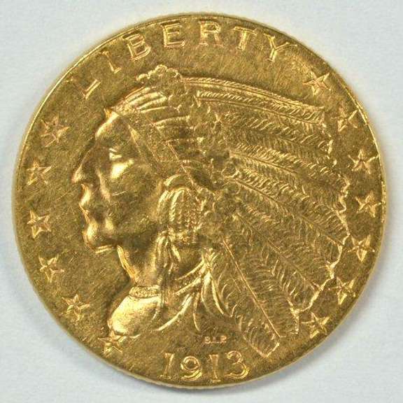 Flashy 1913 US $2.50 Indian Gold Piece. Nice