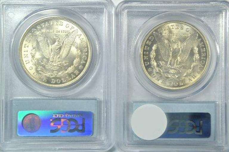 2 Frosty near Gem BU 1921 Morgan Dollars. PCGS MS64