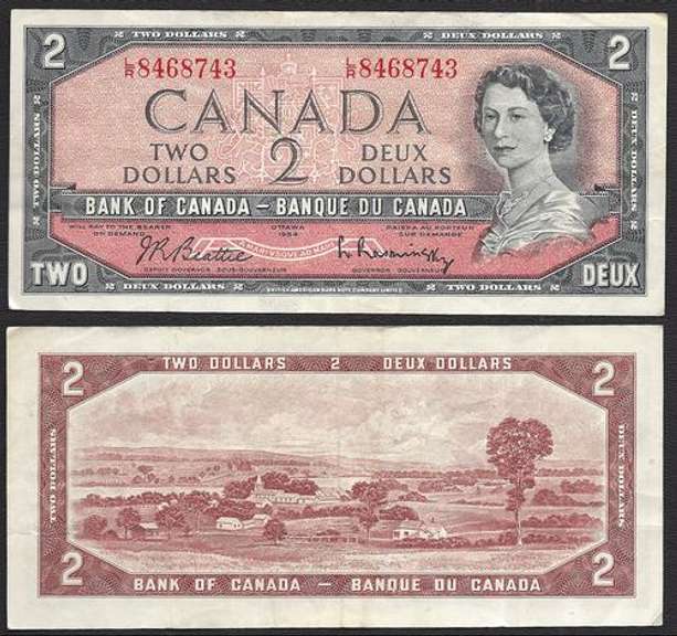 $2 1954 Bank of Canada L/R block
