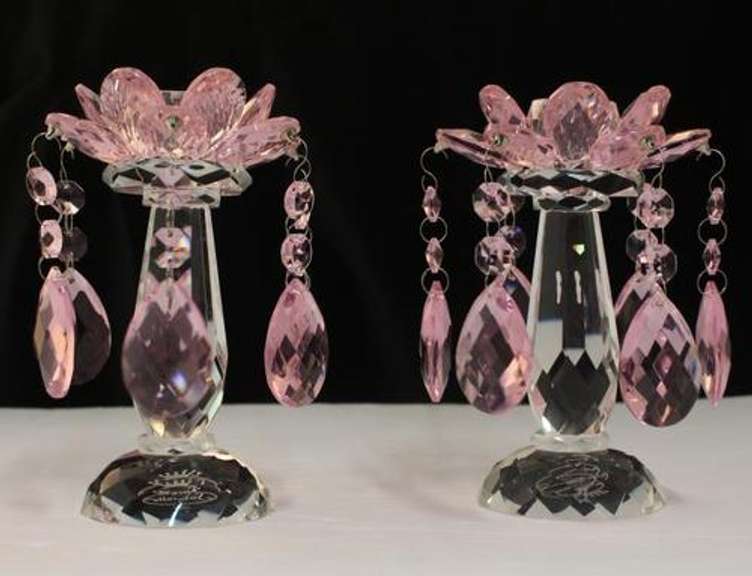 Pink Candleholder with Drops - Set of 2