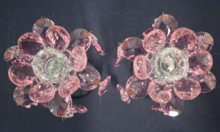 Pink Candleholder with Drops - Set of 2