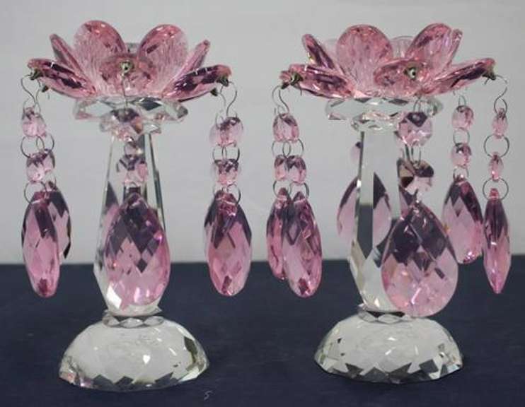 Pink Candleholder with Drops - Set of 2
