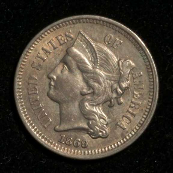 1869 Near Uncirculated 3 Cent Nickel