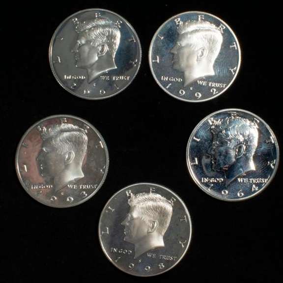 5 Assorted Kennedy Silver Proof Halves