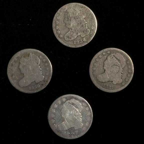 4 Bust Dimes 1827 1834 1836 1837