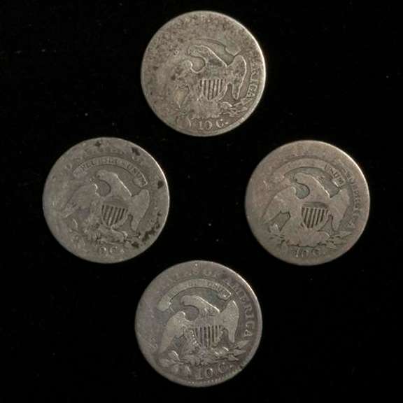 4 Bust Dimes 1827 1834 1836 1837