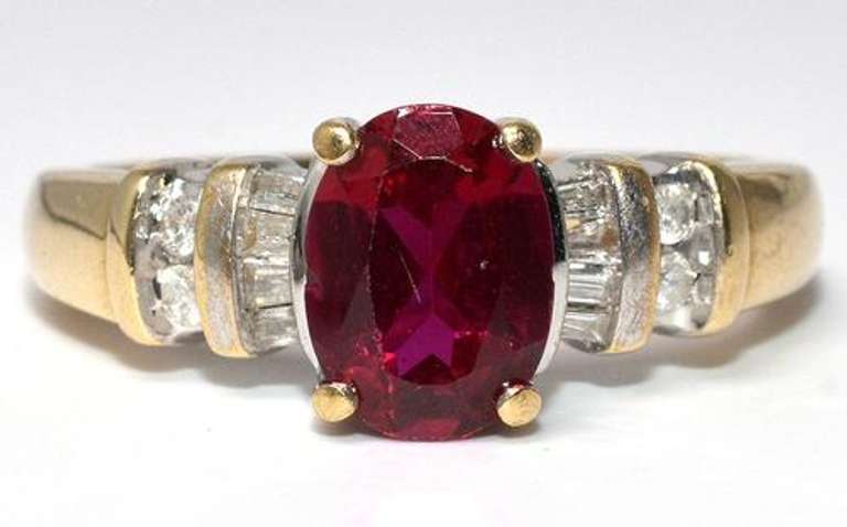 Vintage Ruby Ring with Diamonds in Yellow Gold