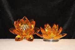 Crystal Gold Lotus Candleholder - Set of 2