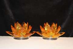 Crystal Gold Lotus Candleholder - Set of 2