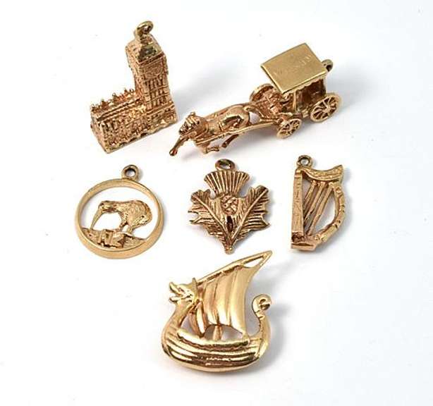 Group of 6 Gold Travel Charms