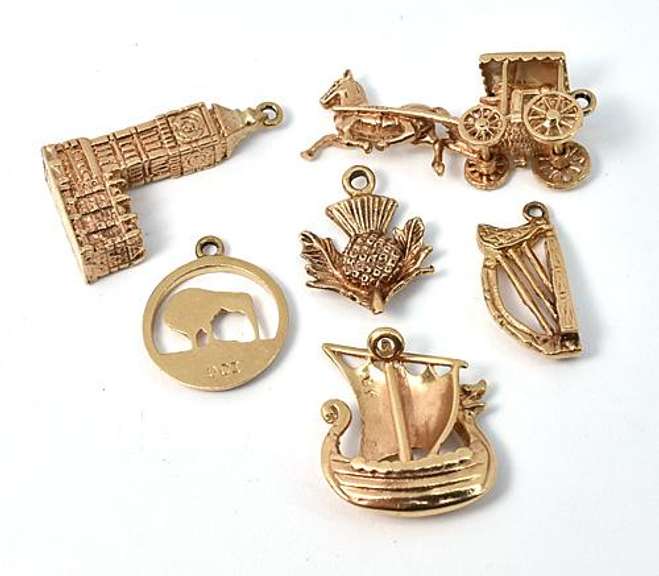 Group of 6 Gold Travel Charms