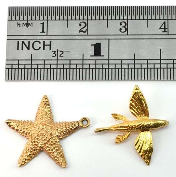 14k Starfish & Flying Fish Charms