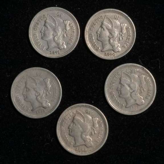 1865 1868 1870 1871 &1873 Open 3 3 Cent Nickels