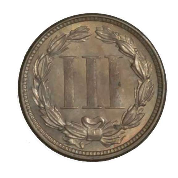 BU Toned 1867 3 Cent Nickel