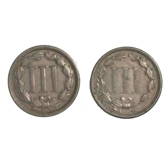 1872 and 1876 3 Cent Nickels