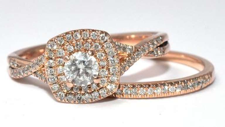 Diamond Halo Wedding Set in 14KT Rose Gold