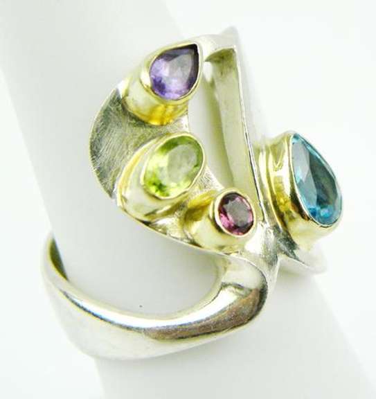 Stellar Wide Sterling Multi-Gemstone Ring, 7