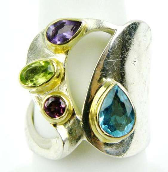 Stellar Wide Sterling Multi-Gemstone Ring, 7