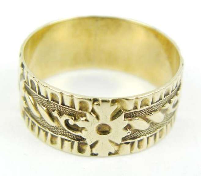 Antique Wide 14K Carved Band, Size 6