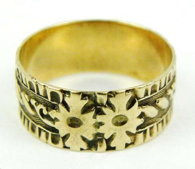 Antique Wide 14K Carved Band, Size 6